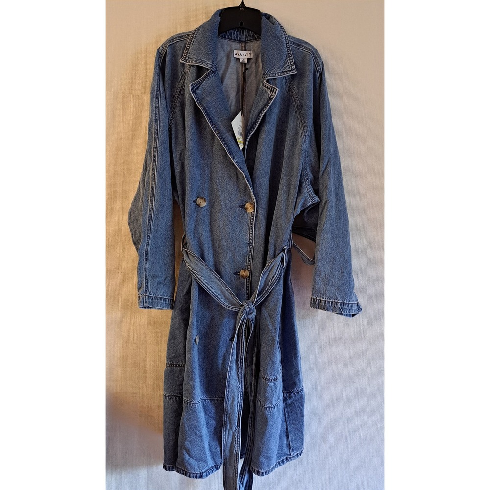 Denim Trench Coat Womens 3X Blue New Belted Double Breasted 1054-440-B45